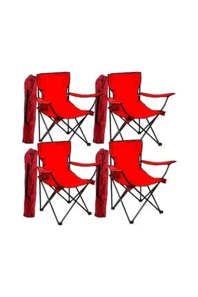 4 Adet Bahçe Kamp Sandalyesi Katlanır Sandalye Bahçe Piknik Plaj Balkon Sandalyesi Kırmızı 2112582