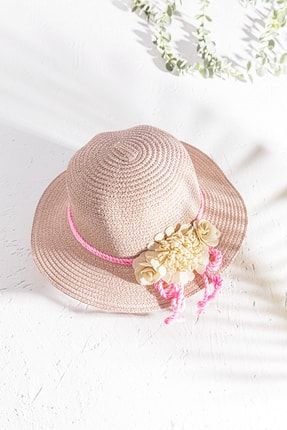 Çiçek Süslemeli Kız Çocuk Hasır Şapka Babymod-DM1B337404