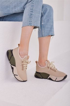 Bej-haki Kadın Bağcık Detaylı Fileli Sneaker Ve Günlük Spor Ayakkabı MK1340721KR20-005