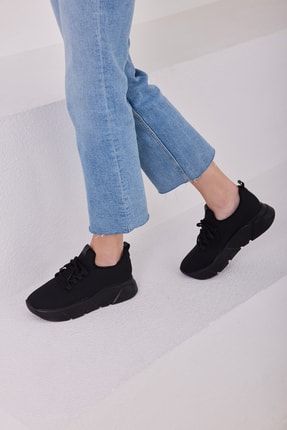 Siyah Kadın Bağcık Detaylı Fileli Sneaker Ve Günlük Spor Ayakkabı MK1340721KR20-005