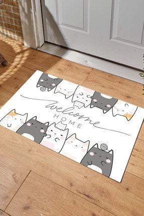 Sevimli Kediler Welcome Home Dekoratif Çok Amaçlı Iç ve Dış Kapı Paspası Dgt02200000022