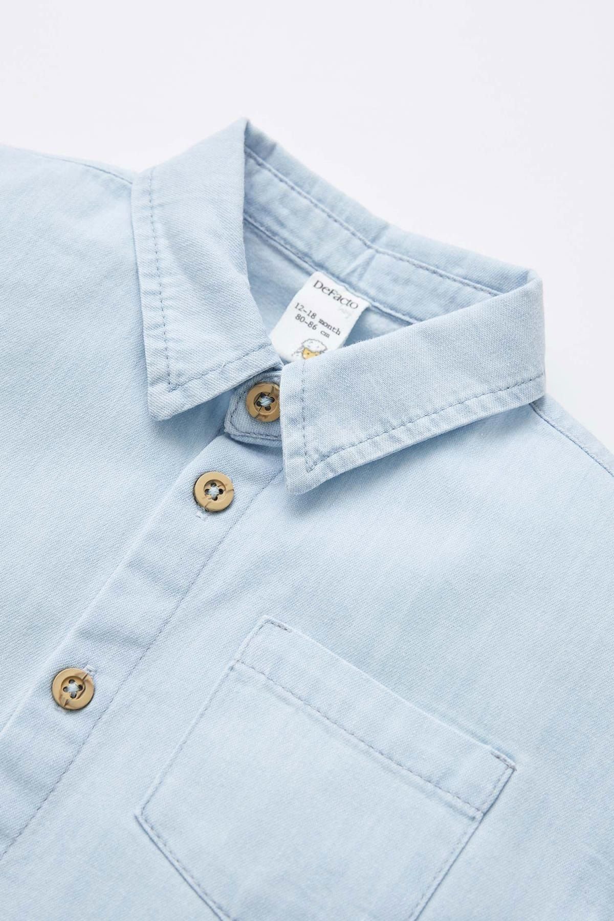 Defacto Baby Boy Short Sleeve Jean Shirt with Pockets Trendyol