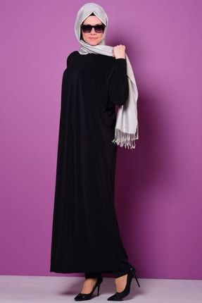 Kadın Siyah Uzun Sandy Giy Çık Tesettür Elbise 1788