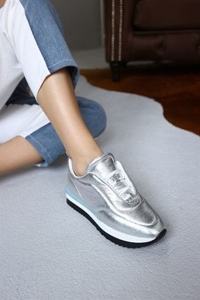 Balla Gümüş Hakiki Deri Kadın Sneaker 007-21107