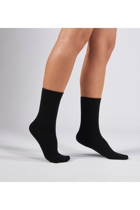 Siyah Modal Lastiksiz Dikişsiz Kadın Soket Çorap 11189-7