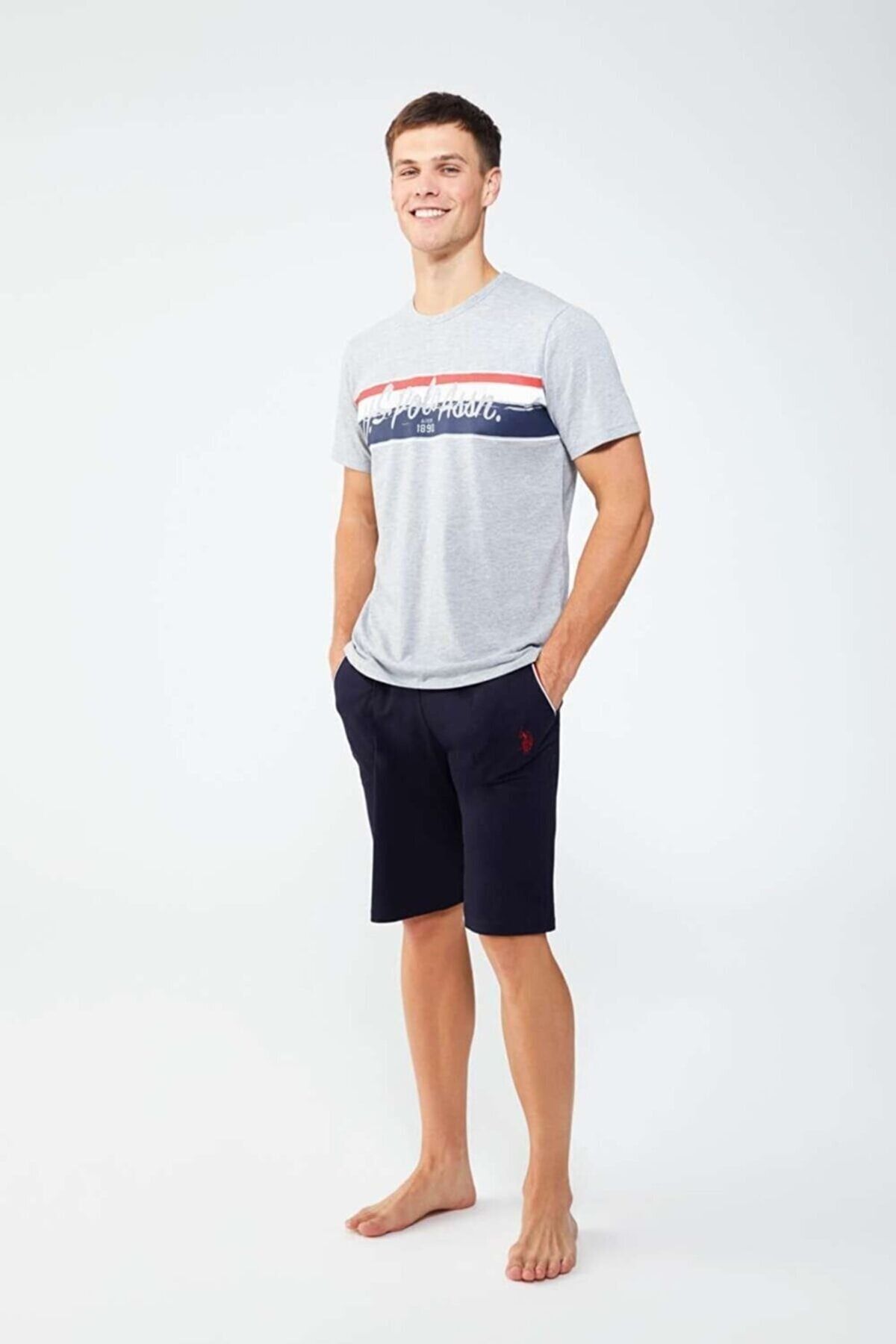 ست پیژامه خاکستری مردانه کت و شلوار تی شرت O18x5y67 U.S. Polo Assn.