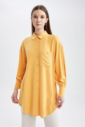 Relax Fit Uzun Kollu Keten Karışımlı Gömlek Tunik X4279AZ22SM