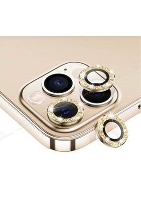 Iphone 13 Pro Max Taşlı Kamera Lensi Koruma Gold TYC00422370763