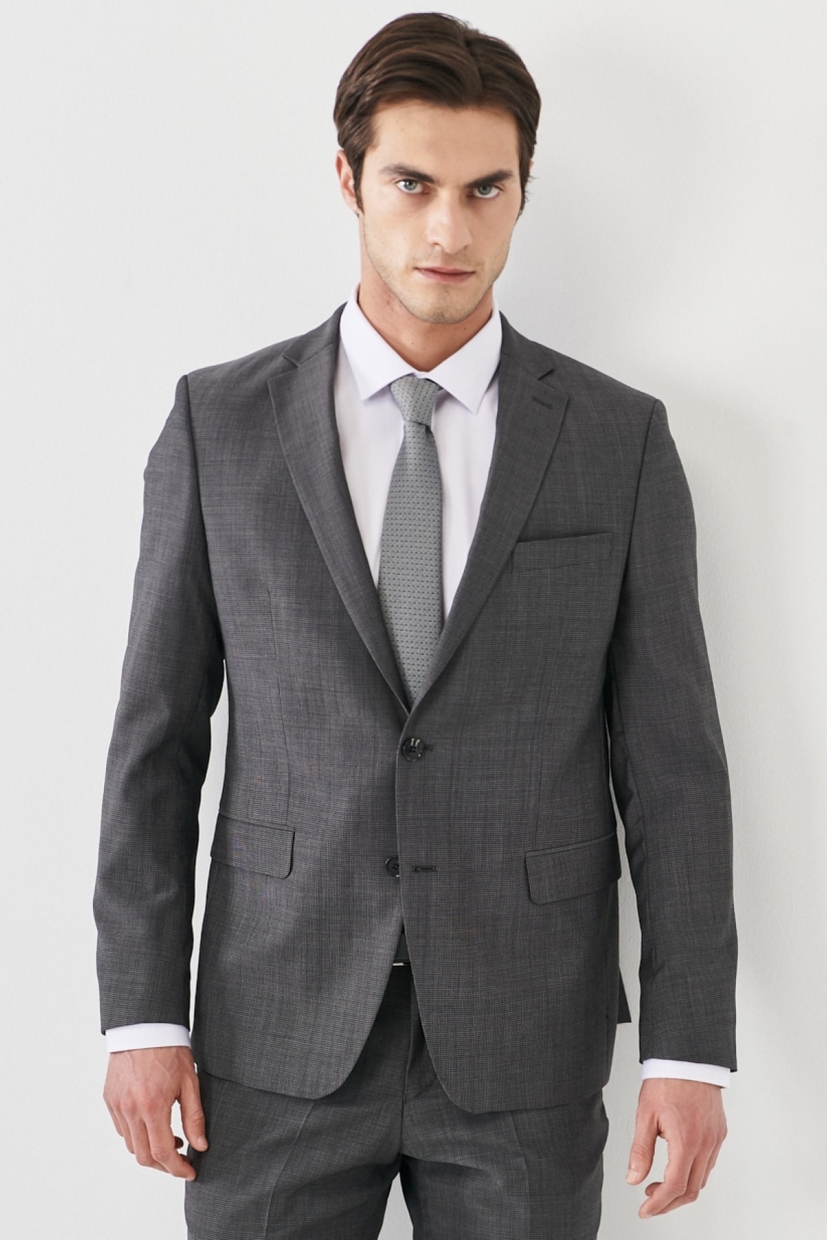 Erkek Gri-antrasit Yünlü Slim Fit Dar Kesim Takım Elbise