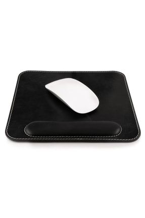 Hakiki Deri Mouse Pad Bilek Destekli Rahatlatıcı Süngerli - Siyah OT168