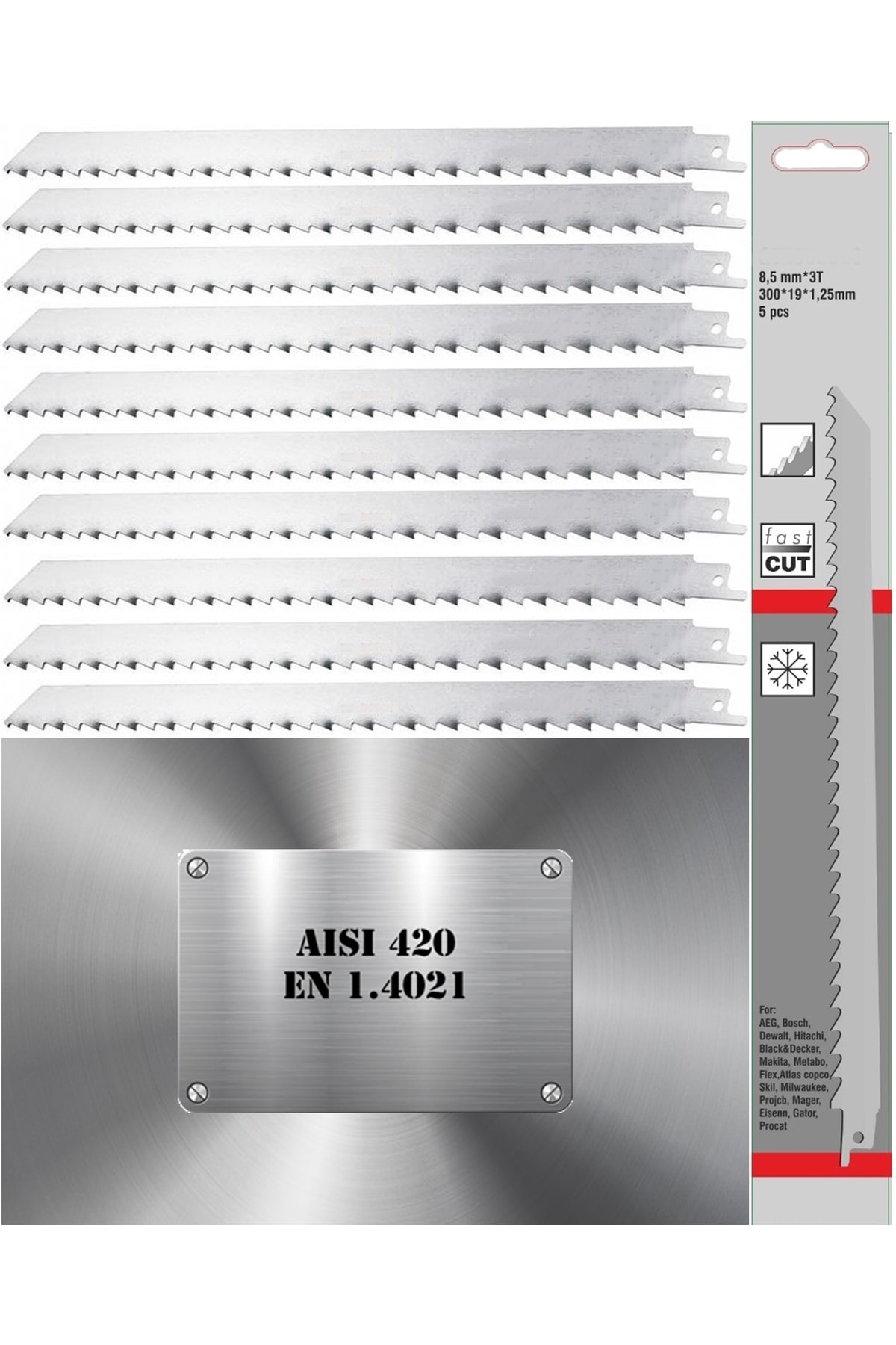 Mager 10 Adet 420 Kalite Paslanmaz Çelik 300 Mm Tilki Kuyruğu Testere Kemik Kesme Bıçakları