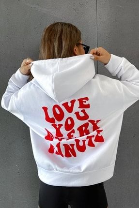 Modagen Unisex Loveyou Baskılı Oversize Beyaz Sweatshirt Loveyou123-MDSKK