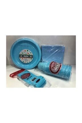 Plastik Kullan At Doğum Günü Tabak Bardak Çatal Peçete(mavi) PLSTK-8