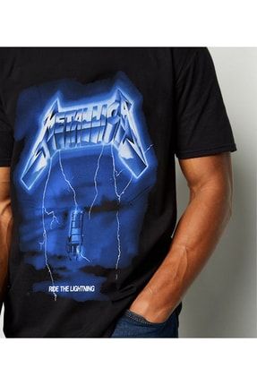 Siyah Renk Metallica Ride The Lightning Baskılı Geniş Kesim Unisex Rock-metal T-shirt BSM03MTLCRFRKT