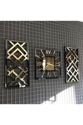 Duvar Saatleri El Yapımı Aynalı Dev Duvar Saati Ve Tablo 60cm Siyah Gold Renkli (4410560) TAR602