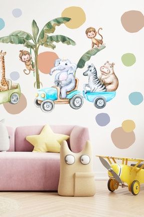 Neşeli Hayvanları Safari Turunda Çocuk Odası Duvar Sticker Seti - Sim700 sim700