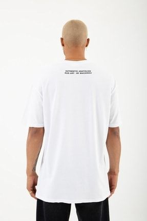 Relaxed Etnik Baskılı Pamuklu T-shirt Beyaz M1613