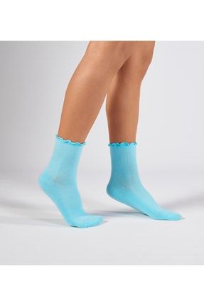Yeni Mavi Ribli Kadın Soket Çorap 11198