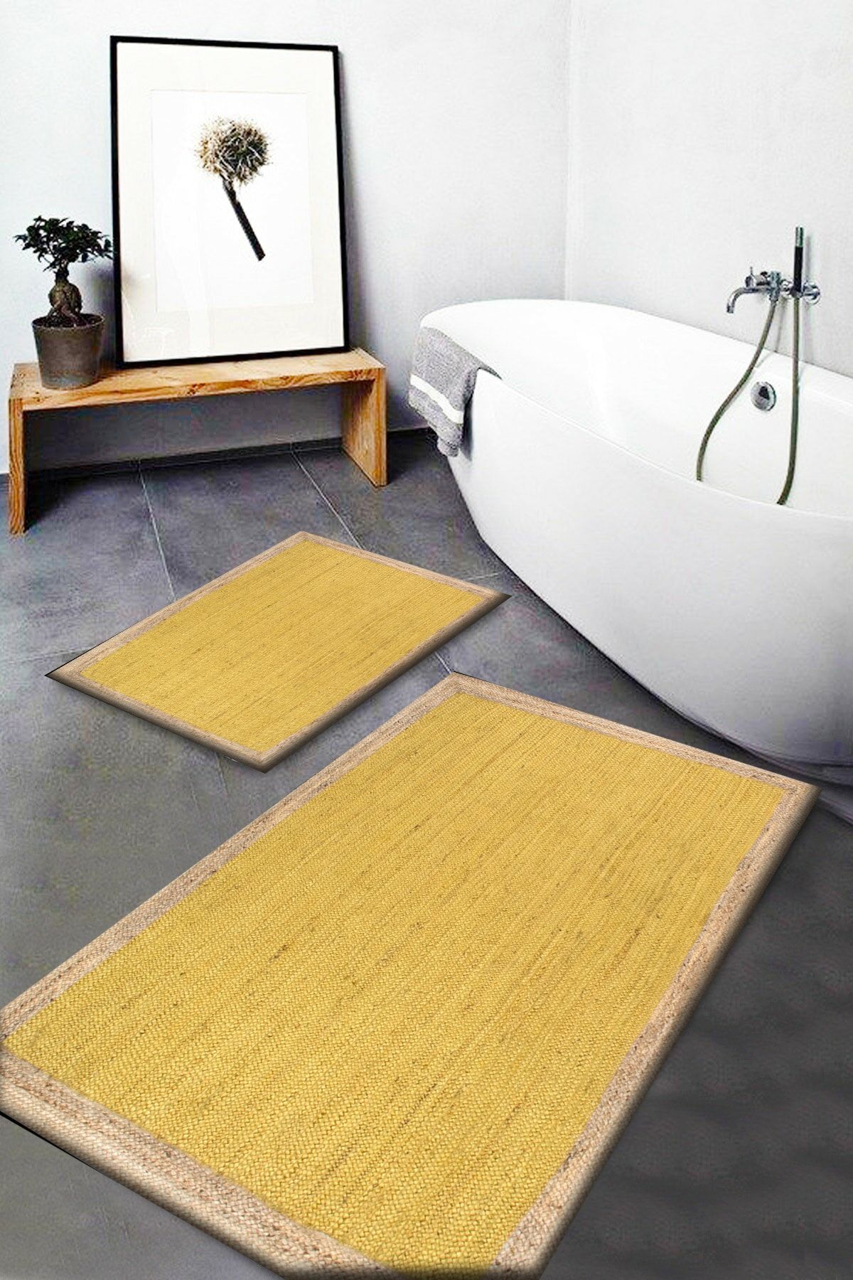 Else Dekor Hasır Sisal Jüt Desenli Yıkanabilir Kaymaz 2li Banyo Halısı Paspas Klozet Takım Jtsbny 11