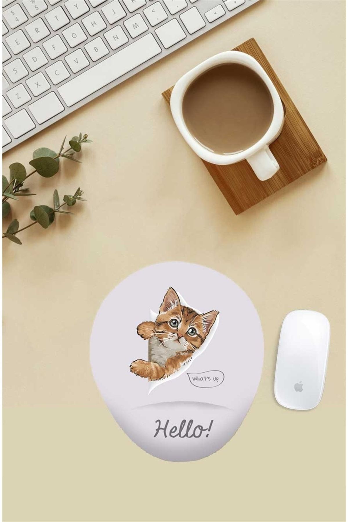 Gizeo Concept-لوحة ماوس بنمط Hello Cat مع دعم للمعصم 1