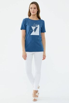 Geometrik Desenli Tshirt - Mavi 22Y2231-75695.0001-R0800