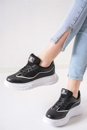 Siyah - Kadın Günlük Yüksek Taban Platform Spor Yürüyüş Sneaker Ayakkabı 4262_117083