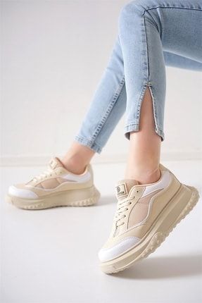Beyaz - Kadın Günlük Yüksek Taban Platform Spor Yürüyüş Sneaker Ayakkabı 4262_117083