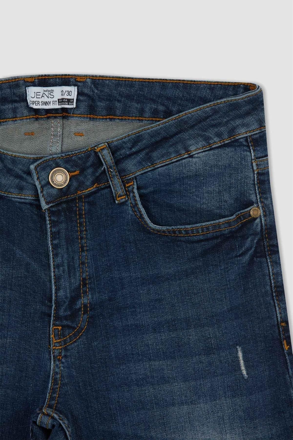 DeFacto-Pantaloni îngusti de jeans cu talie normală super slăbiți 8