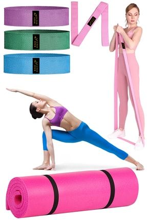 Pilates Jimnastik Seti 5 Parça Set Esneme Seti Squat Ve Loop Bant Yoga Minderi TPSTQJMNST