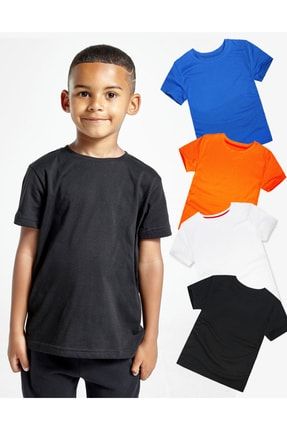 Unisex Çocuk 4'lü Tshirt Set Siyah Mavi Turuncu Beyaz GWCT4SNMT