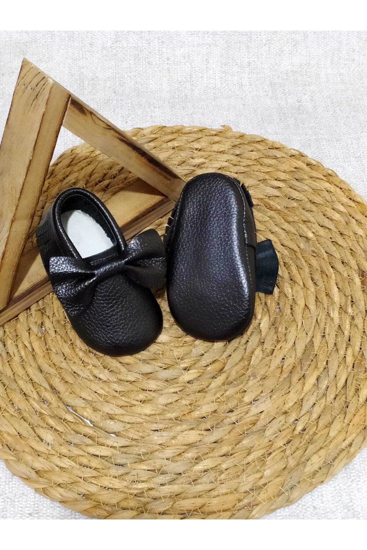 MİNİBİRİ Bella Model Siyah Renk Bebek Makosen Patik Bebek Ayakkabısı