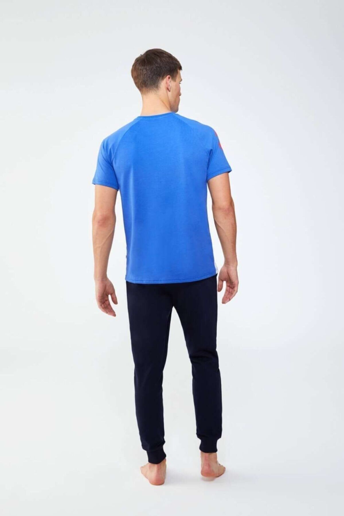 ست پیژامه آبی مردانه لباس خواب یقه گرد O18x5y66 U.S. Polo Assn.