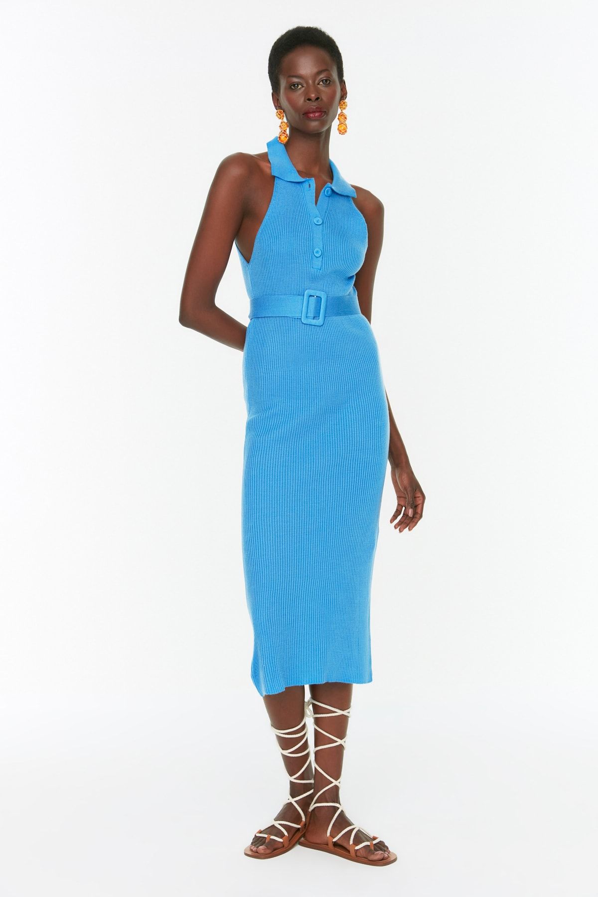 Trendyol Collection-Midi šaty s modrým páskem TWOSS22EL1031 11