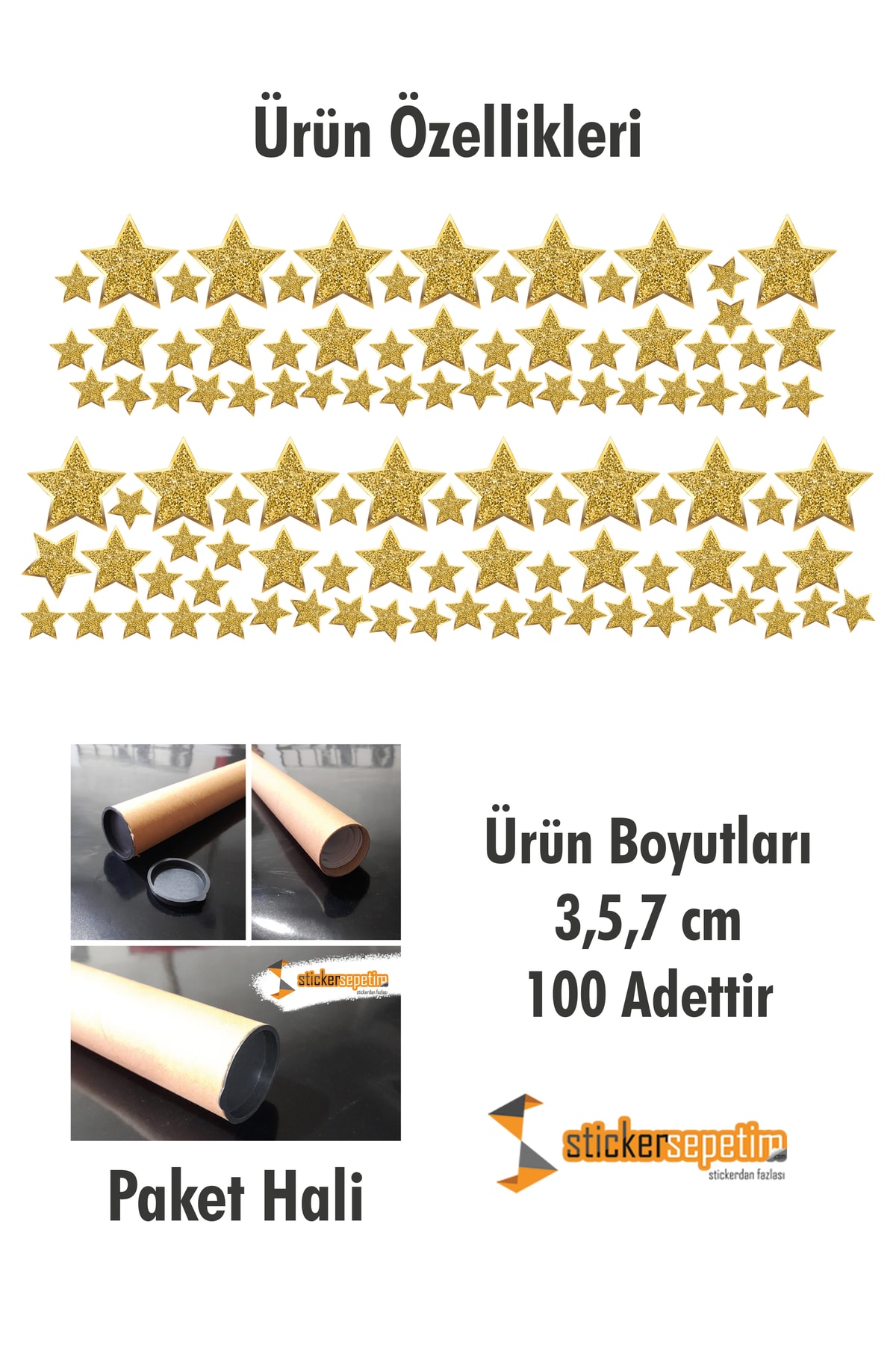 Sticker Sepetim Gold Sarı Yıldız Yağmuru 3,5,7 Cm Xl 100 Adet Çocuk Odası Duvar Dolap Sticker fotoğrafı 4 (önizleme)