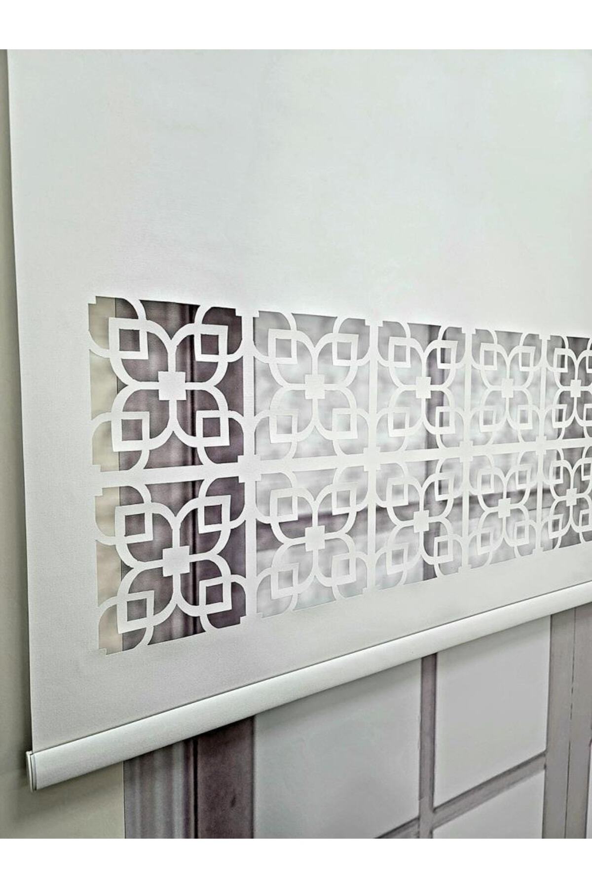 Roller Blind Patterned Laser Cut Thick Fabric White Ml105