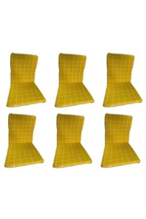 Sandalye Minderi 6 Adet Bağcıklı Bahçe Minderi Arkalıklı (sarı Pano)yıkanabilir PRA-5853338-4761