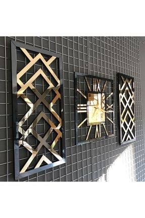 Duvar Saatleri Özel El Yapımı Aynalı Dev Duvar Saati Ve Tablo 70cm Siyah Gold Renkli (4410561 TAR702