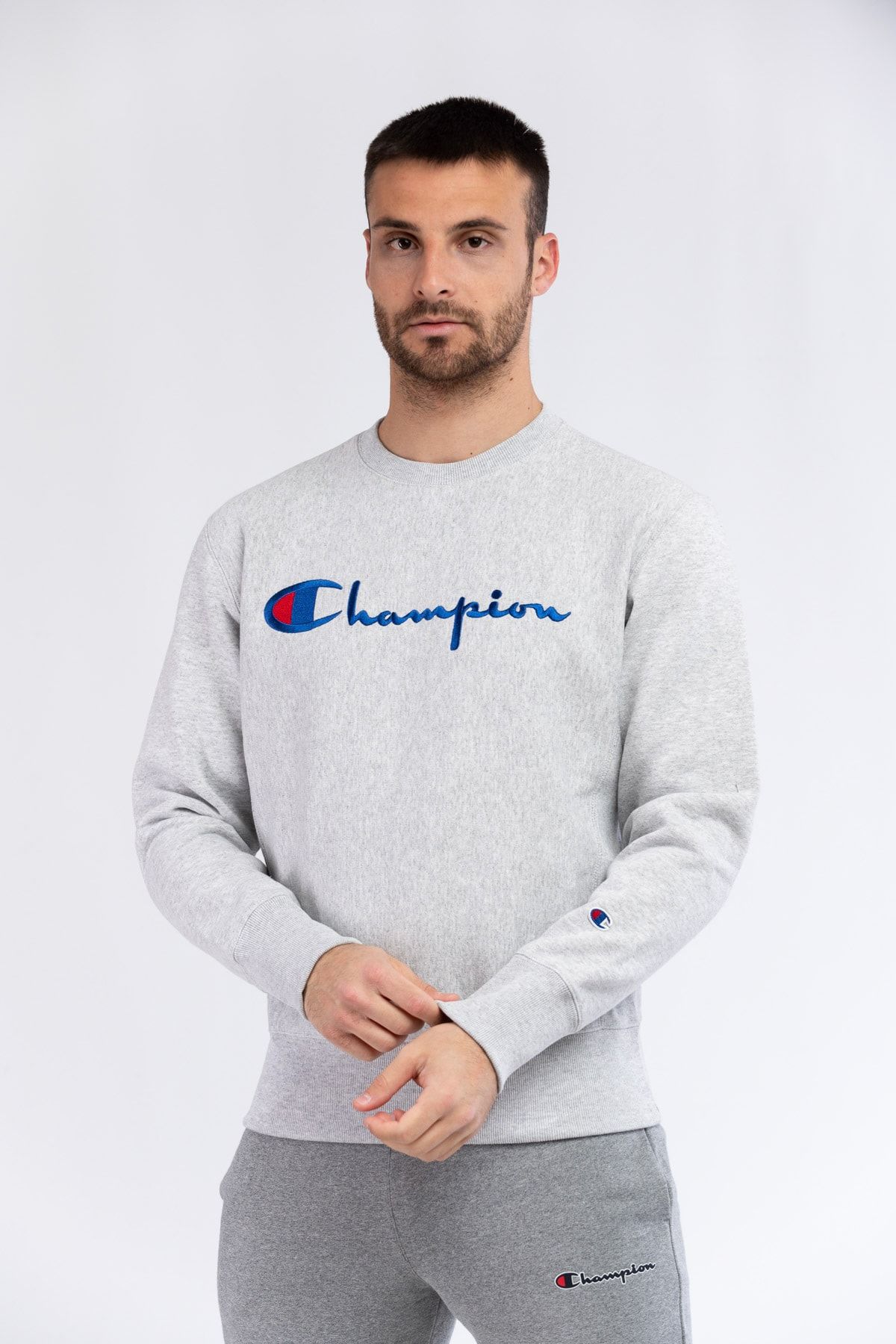 Champion sweater grey crew best sale neck fit