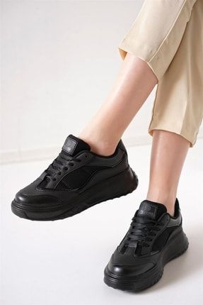 Siyah - Kadın Günlük Yüksek Taban Platform Spor Yürüyüş Sneaker Ayakkabı 4262_117083