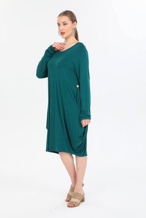 Zümrüt Yeşili Italyan Yanları Büzgülü Dökümlü Salaş Elbise ITL22EL7813