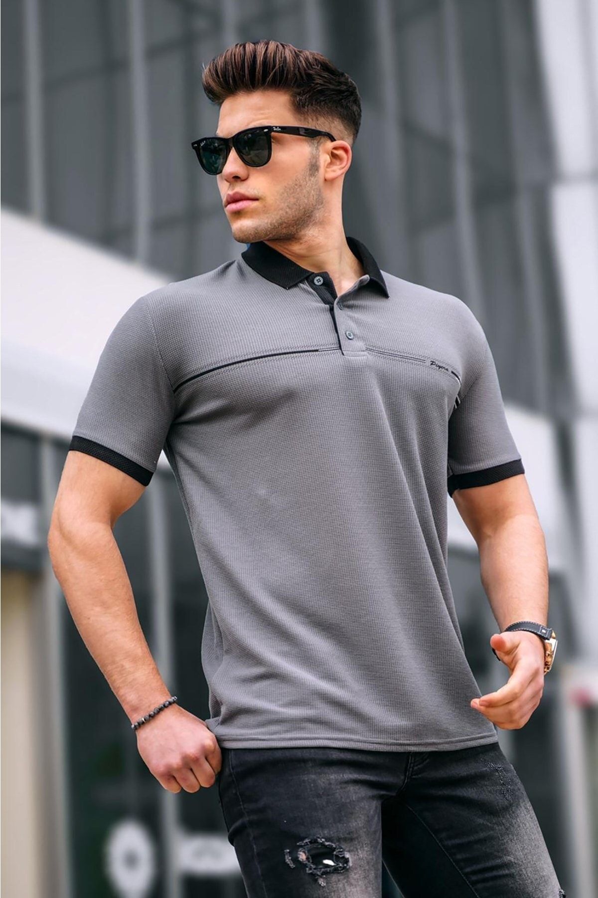 Madmext Poloshirt Grau Regular Fit