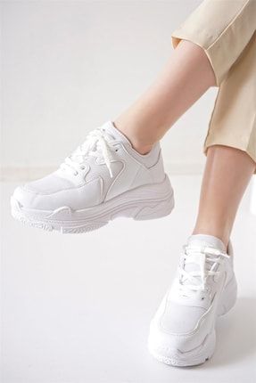 Beyaz - Kadın Günlük Yüksek Taban Platform Spor Yürüyüş Sneaker Ayakkabı 4263_117083