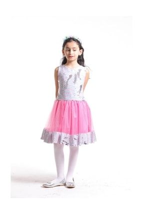 Kız Çocuk Pembe Beyaz Elbise 52152022
