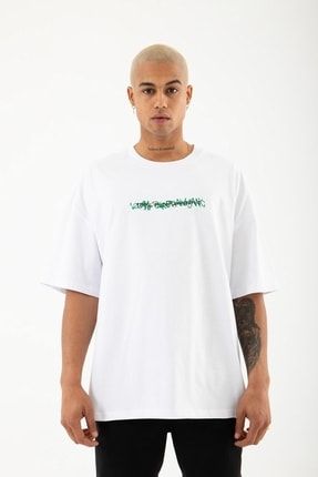 Oversize Sativa Indica Baskılı Pamuklu T-shirt Beyaz M1628