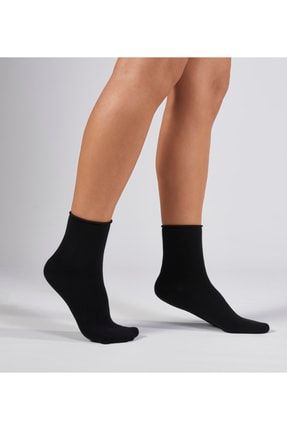 Siyah Modal Lastiksiz Dikişsiz Kadın Quarter Yarım Soket Çorap 11188-7