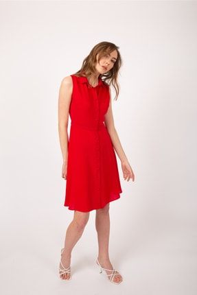 Kırmızı Kolsuz Elbise 2194