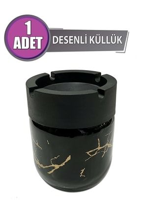 Siyah Mermer Desenli Dekoratif Cam Kokusuz Küllük NPTKÜLKMERM02