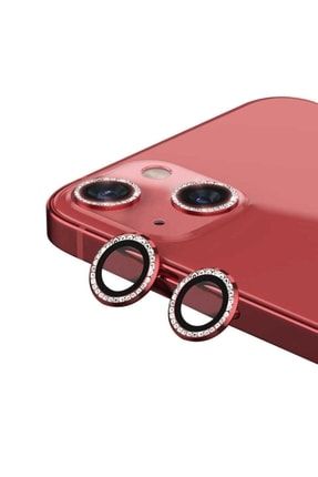 Iphone 13 ve 13 Mini Uyumlu Kırmızı Taşlı Kamera Lensi Koruma TYC00423440432