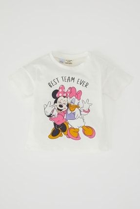 Kız Bebek Disney Mickey & Minnie Bisiklet Yaka Kısa Kollu Tişört X8426A222SM