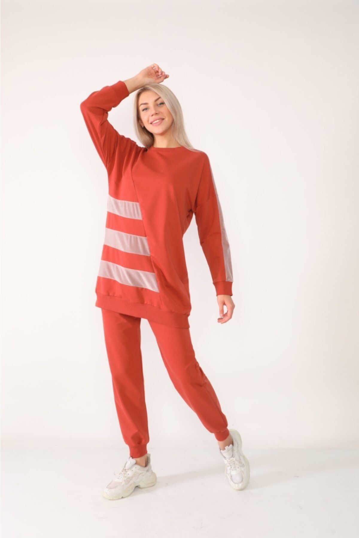 westbound Women s Orange Three Stripe Velvet Garnished Tunic